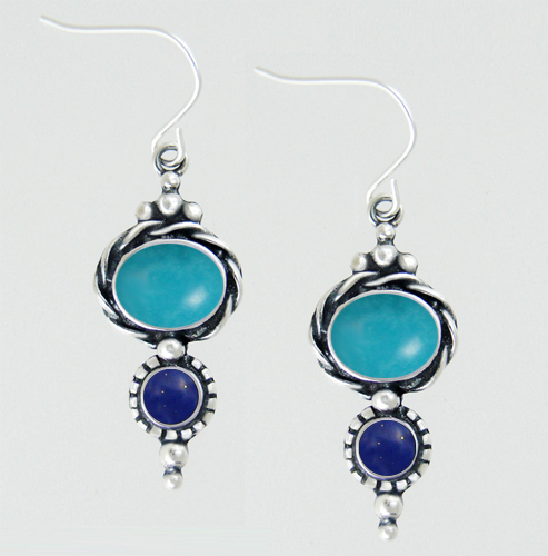 Sterling Silver Drop Dangle Earrings With Turquoise And Lapis Lazuli